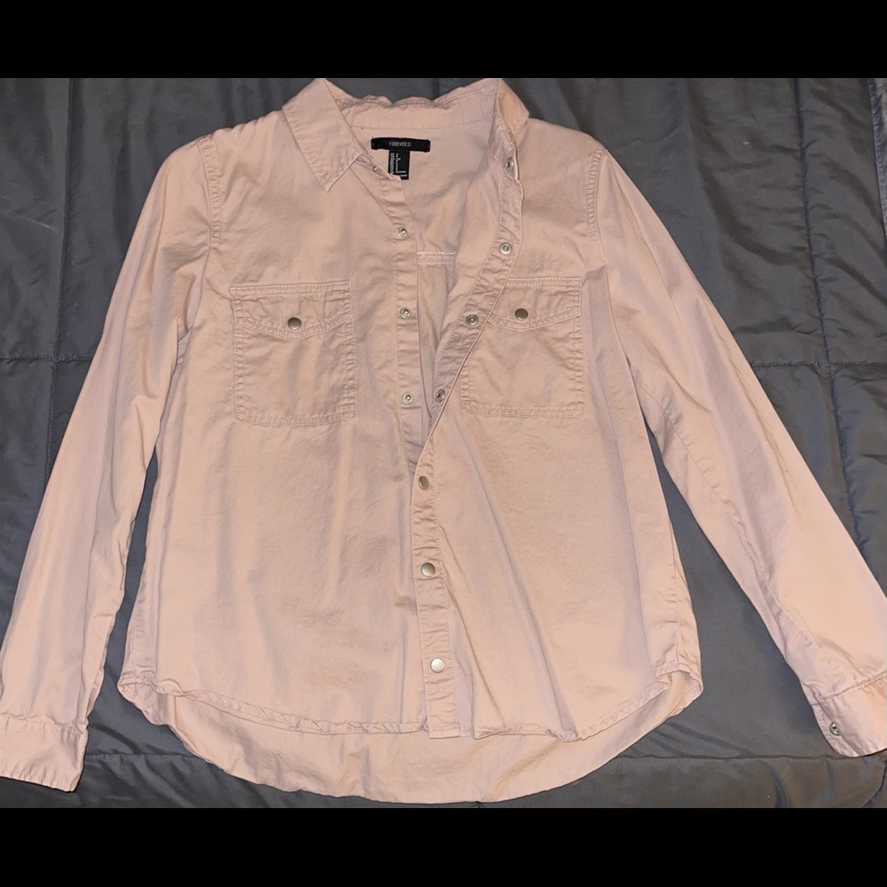 Light Pink Long Sleeve Forever 21 Button Up Shirt